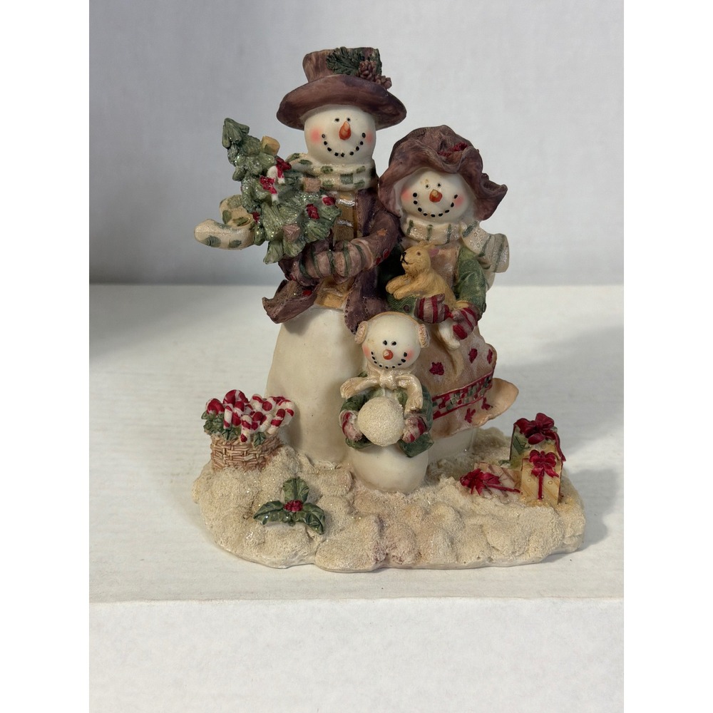 Vintage Style Snowman Family Figurine with Christmas Tree and Puppy M207772